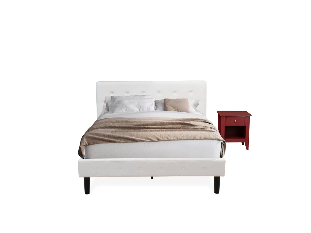 NL19Q-ILFX6 2-Piece Bedroom Suite - Ornate Tufted Queen Bed with Velvet Headboard & Chic Burgundy Nightstand