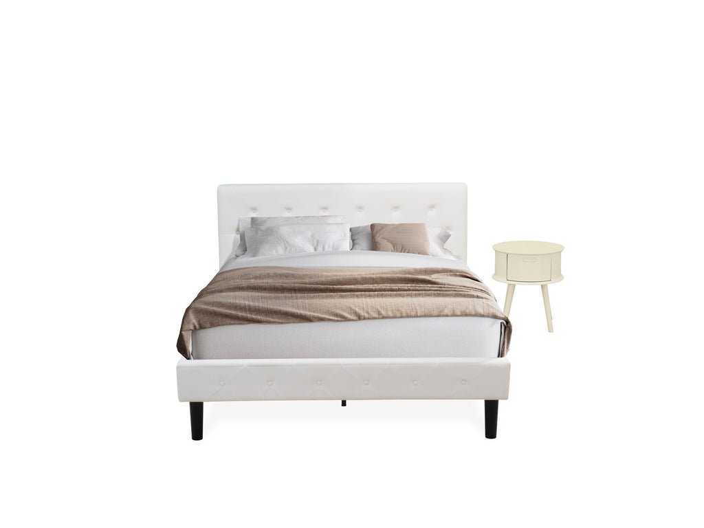 NL19Q-8NQKR Luxurious 2-Piece Queen Bed Ensemble Button-Tufted Frame in White Velvet with Coordinated Nightstand