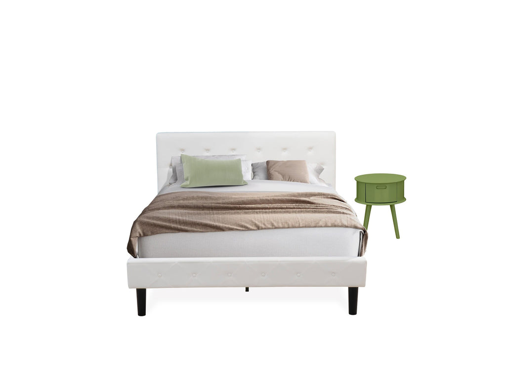 NL19Q-JJP4A 2-Piece Bedroom Set with Quilted Queen Bed in Soft White and Green Nightstand