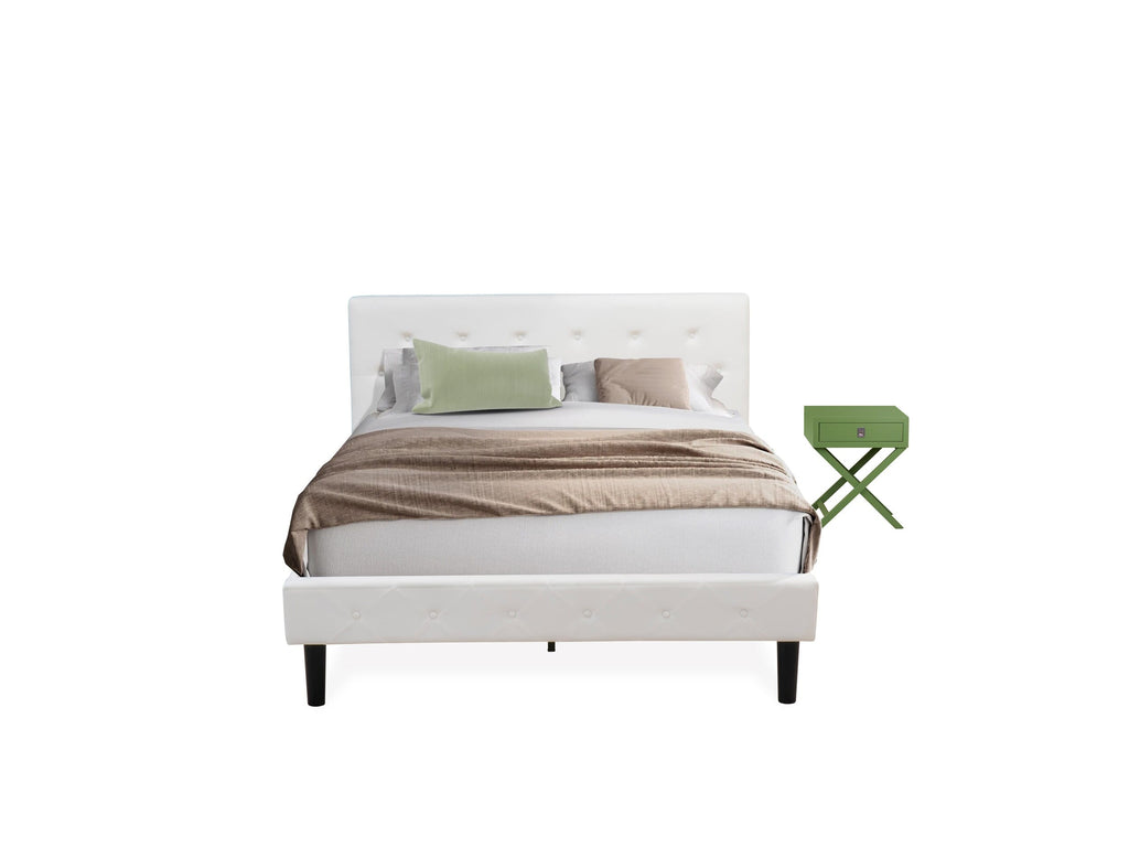 NL19Q-EOQOS 2 Piece Bedroom Set Featuring Button Tufted Velvet Queen Bed & Elegant Clover Green Nightstand
