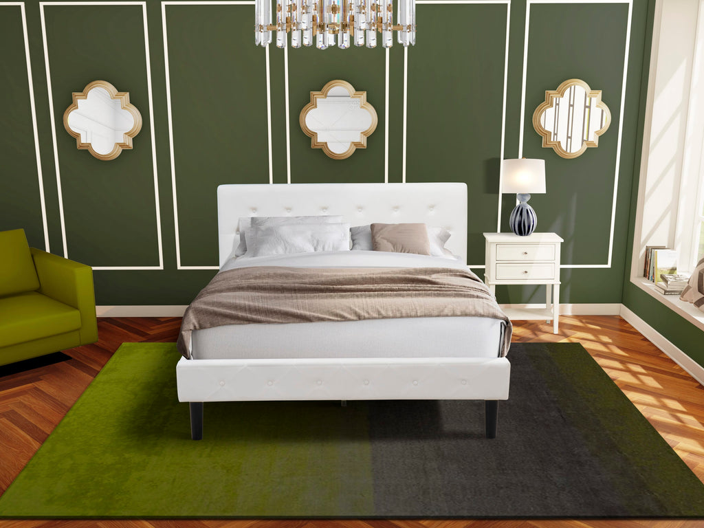 NL19Q-RRK0I 2-Piece Bedroom Ensemble - Tufted Bed & Velvet Headboard with Creamy Nightstand
