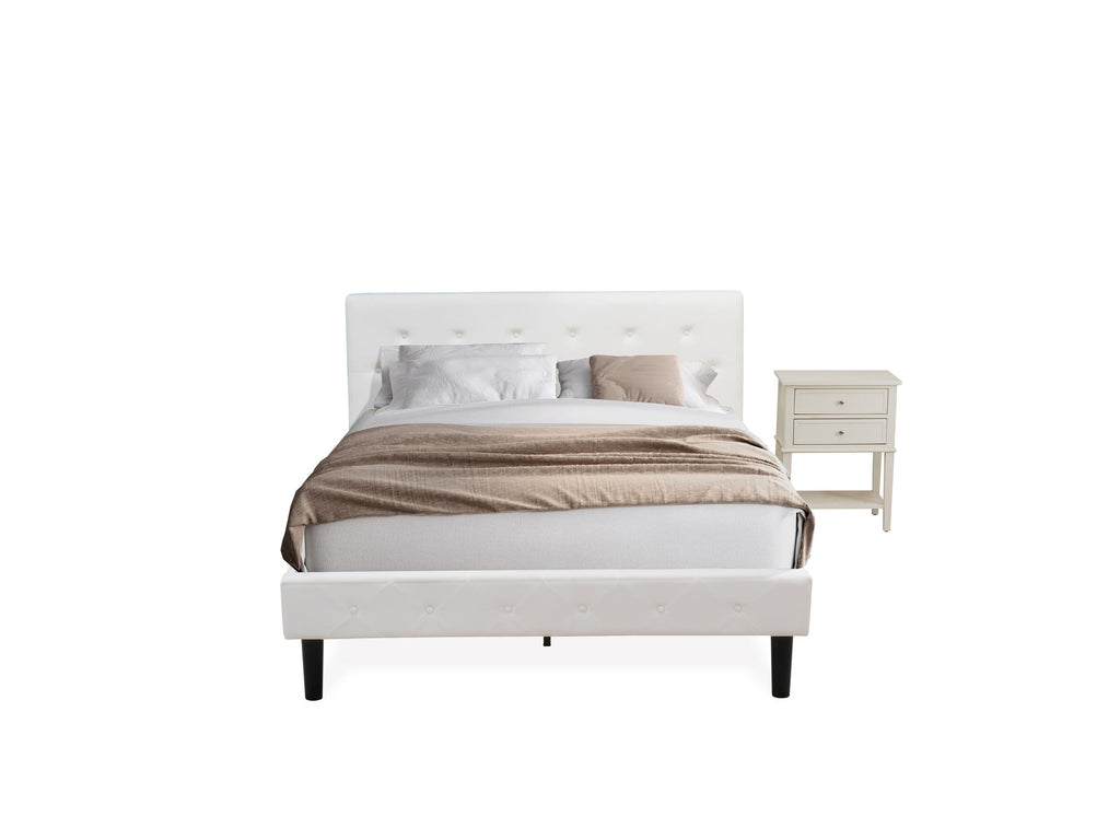 NL19Q-RRK0I 2-Piece Bedroom Ensemble - Tufted Bed & Velvet Headboard with Creamy Nightstand