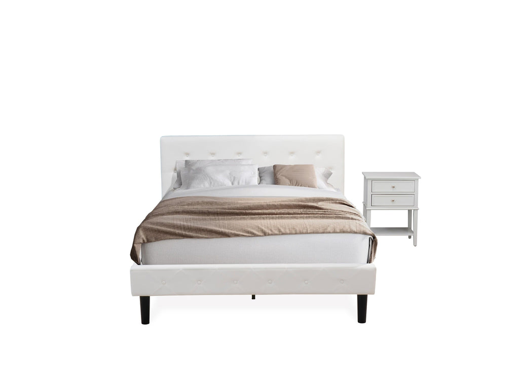 NL19Q-B4HG8 2-Piece Bed Ensemble Tufted Queen Bed with Upholstered White Velvet & Urban Gray Nightstand