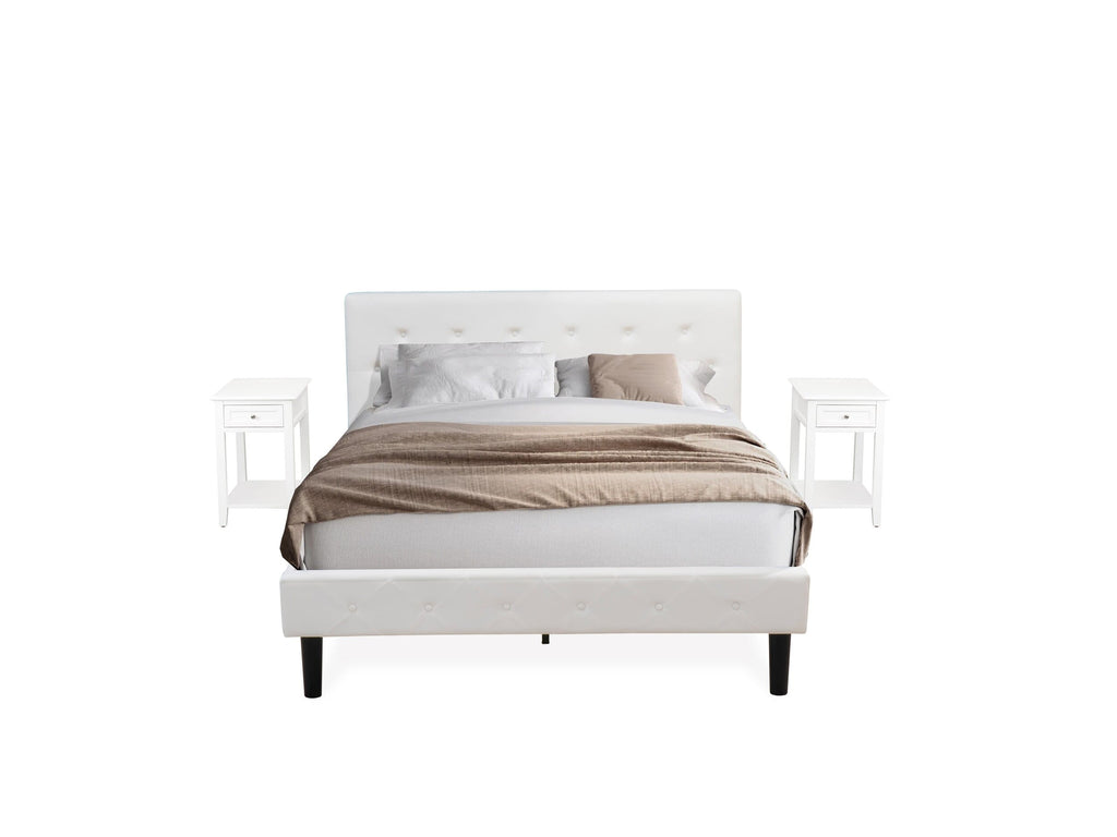 NL19Q-NNR8U 3 Piece Queen Set with Upholstered Headboard, Velvet Bed, and Elegant White Nightstand