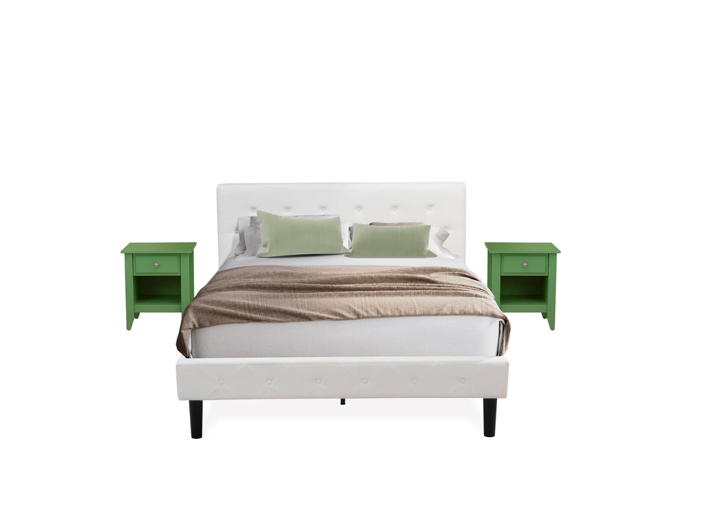 NL19Q-8SNXA Three-Piece Bedroom Ensemble with Tufted Queen Bed & Green Accent Nightstand