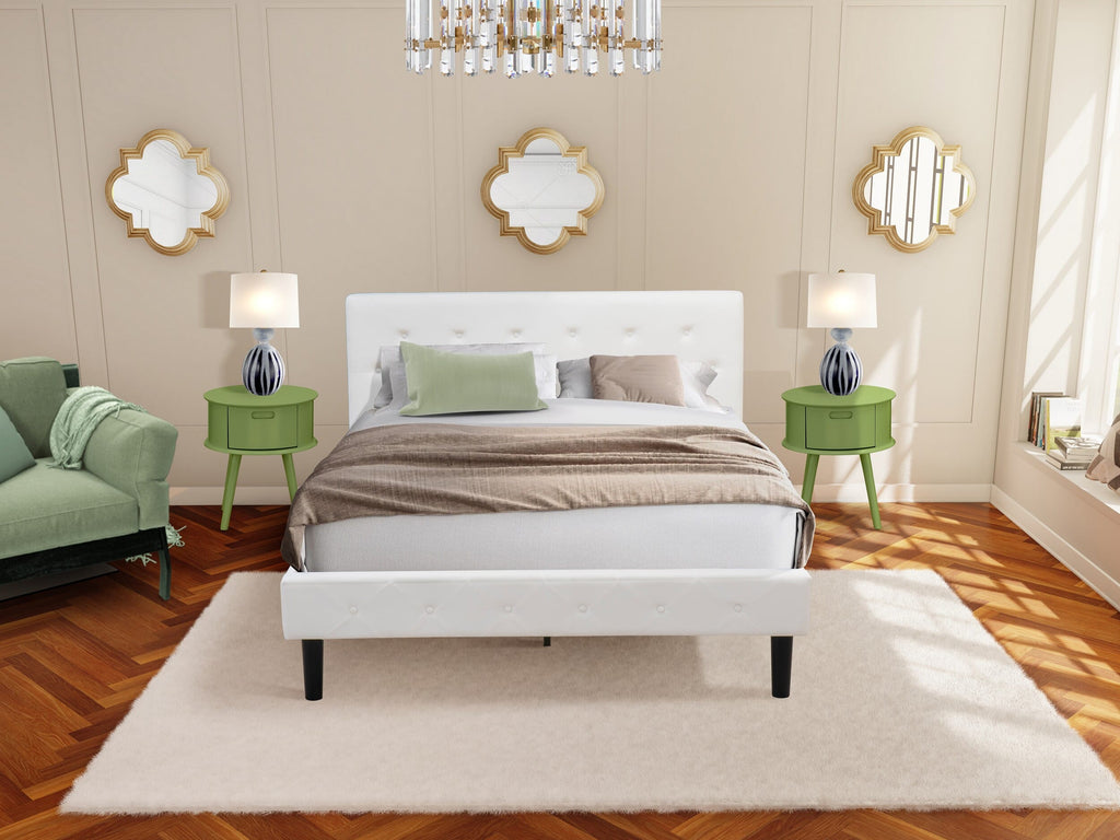 NL19Q-4ZC85 Elegantly Designed 3-Piece Bedroom Set Featuring a Tufted Upholstered Headboard and Chic Clover-Toned Nightstand