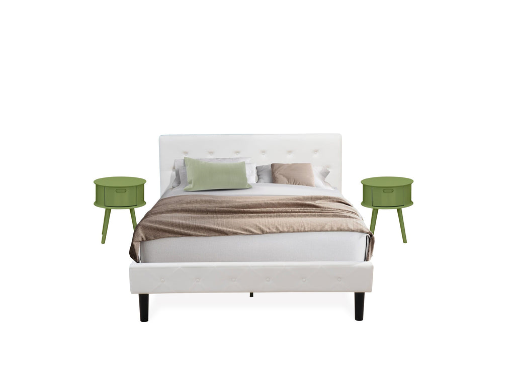 NL19Q-4ZC85 Elegantly Designed 3-Piece Bedroom Set Featuring a Tufted Upholstered Headboard and Chic Clover-Toned Nightstand