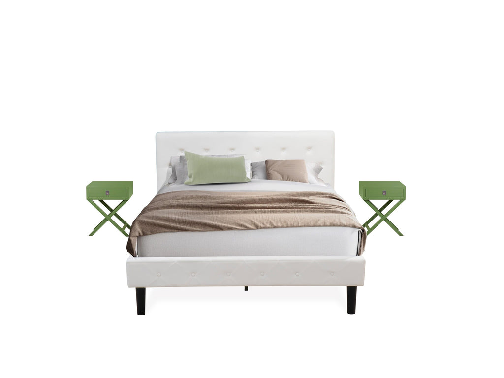 NL19Q-K9D2E Elegant 3-Piece Queen Bedroom Set with Plush Headboard & Green Nightstand Infusion