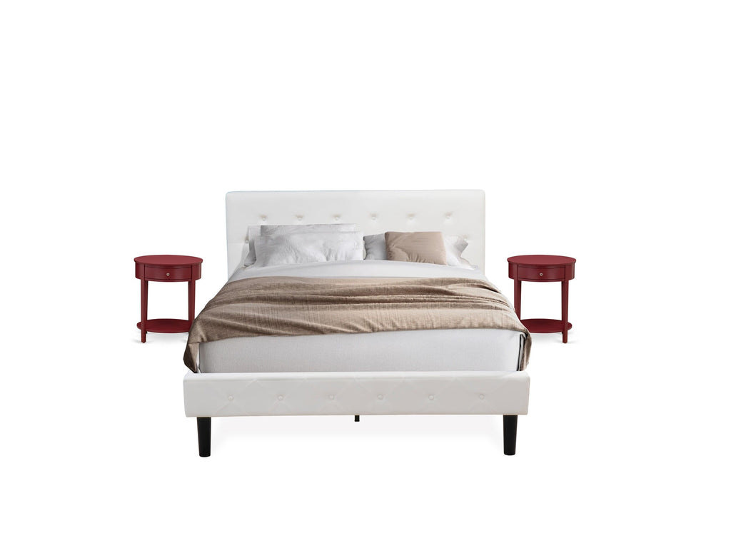 NL19Q-Z50RM 3 Piece Bedroom Set - Plush Velvet Bed with Quilted Headboard & Deep Burgundy Nightstand Elegance