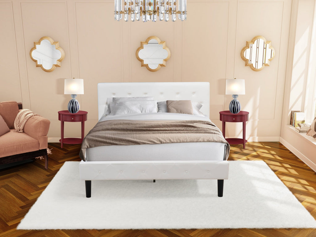 NL19Q-Z50RM 3 Piece Bedroom Set - Plush Velvet Bed with Quilted Headboard & Deep Burgundy Nightstand Elegance
