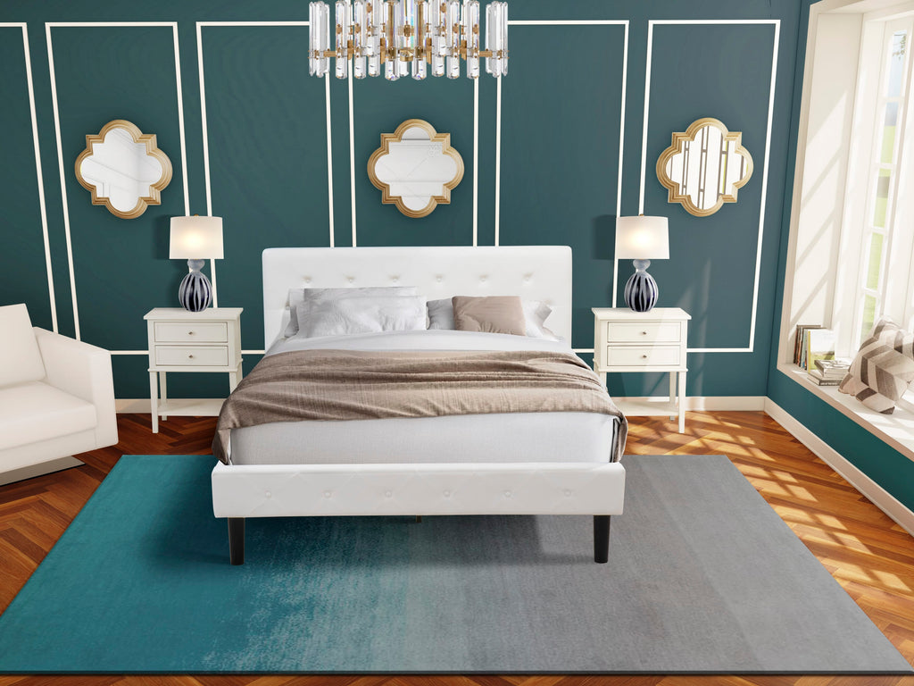 NL19Q-GDVZN Luxe Queen Suite - White Fabric Bed with Velvet Finish & Cream Nightstand
