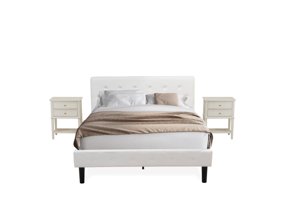 NL19Q-GDVZN Luxe Queen Suite - White Fabric Bed with Velvet Finish & Cream Nightstand