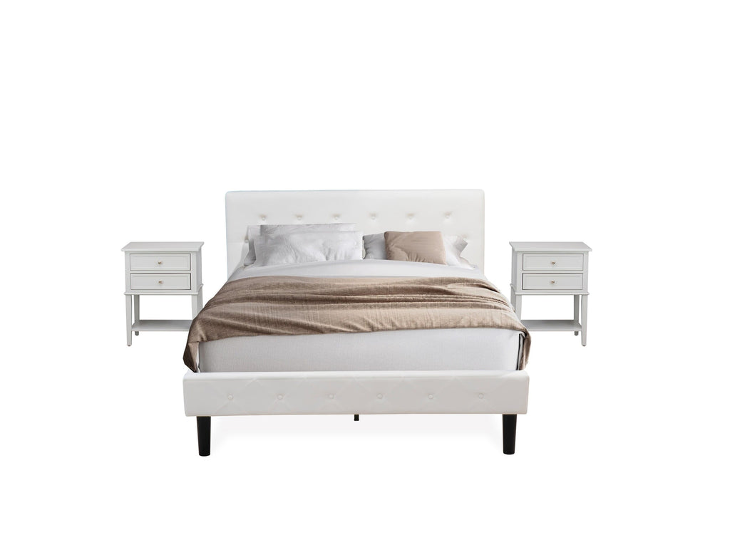 NL19Q-BNQIH Upholstered Velvet Bed Frame with Button Tufted Design and Modern Gray Nightstand 3 Piece Set