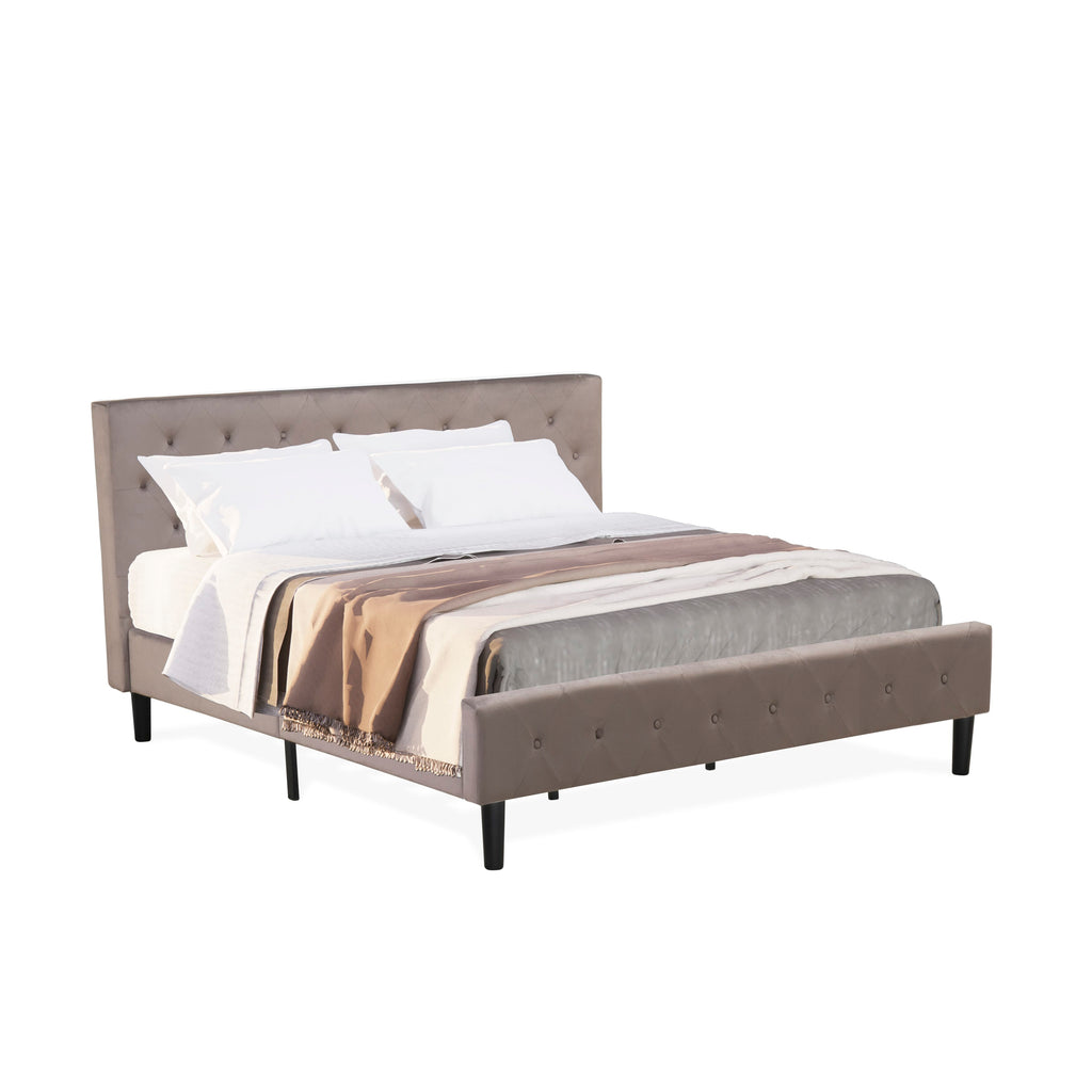 3 Piece King Bed Set NL14K-LFM3P with Button Tufted Frame, Brown Velvet Upholstery, and Rustic Finish Nightstand