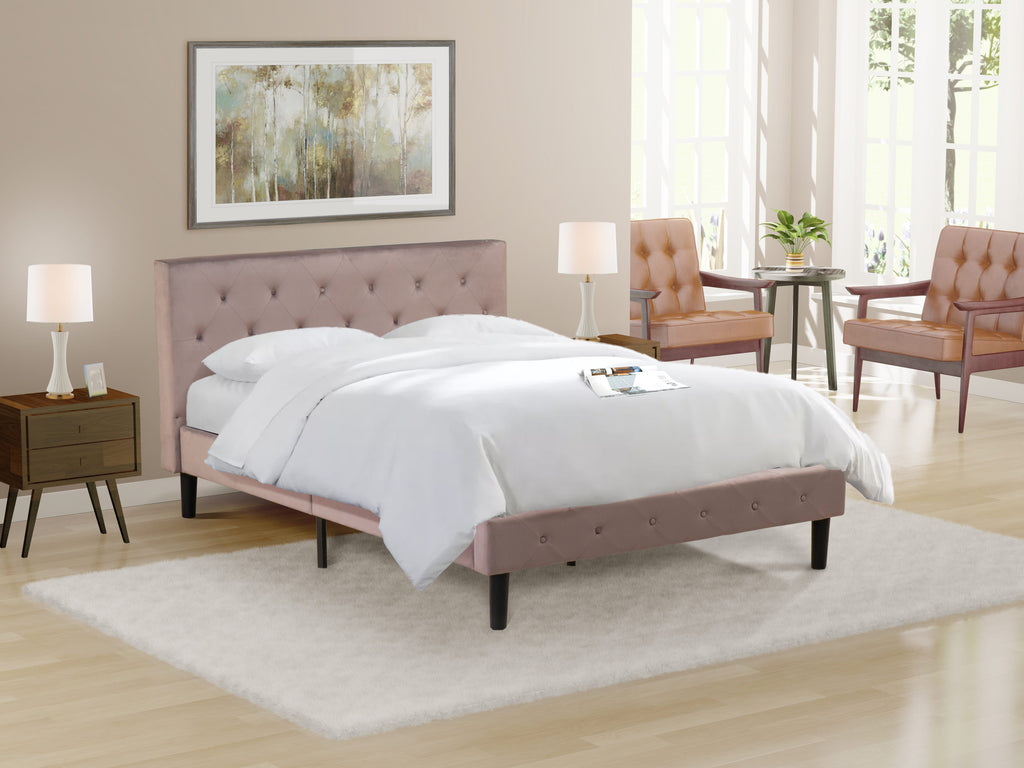 NLF-1Y-B Button Tufted Elegant Bed Frame in Taupe Velvet