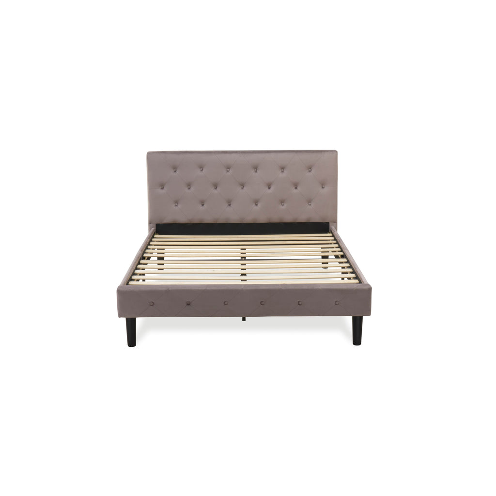 NLF-1Y-B Button Tufted Elegant Bed Frame in Taupe Velvet