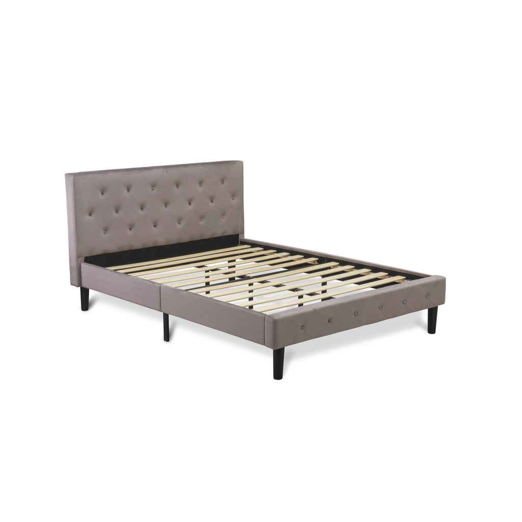 NLF-1Y-B Button Tufted Elegant Bed Frame in Taupe Velvet