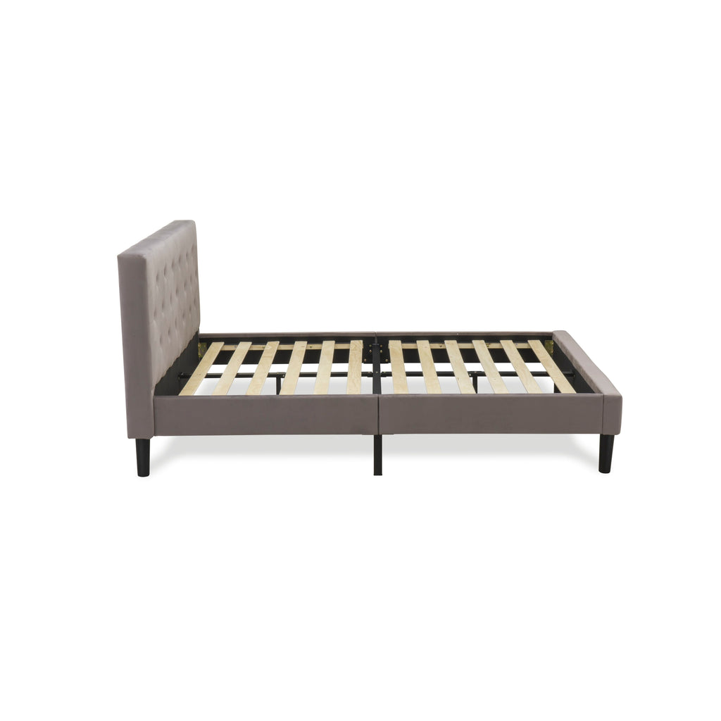 NLF-1Y-B Button Tufted Elegant Bed Frame in Taupe Velvet