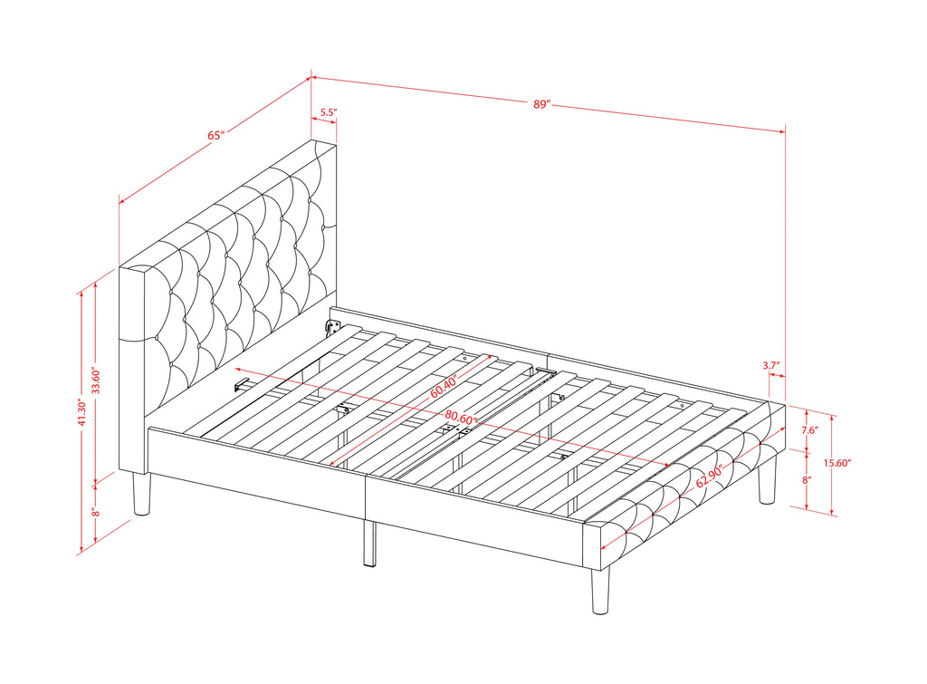 NL19Q-BNQIH Upholstered Velvet Bed Frame with Button Tufted Design and Modern Gray Nightstand 3 Piece Set