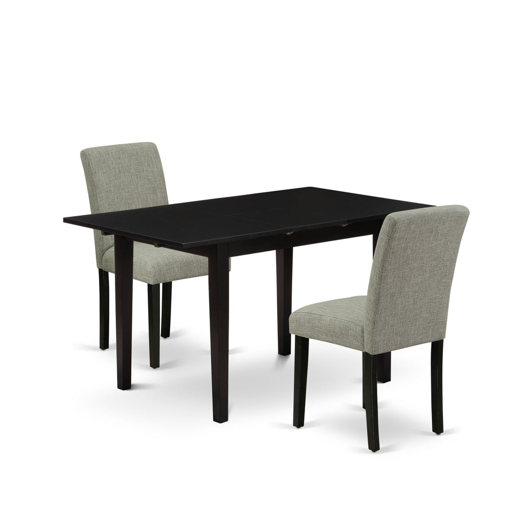 NOAB3-E7Q Dining Ensemble Rectangular Table with Butterfly Leaf & Shitake Linen Upholstered Chairs