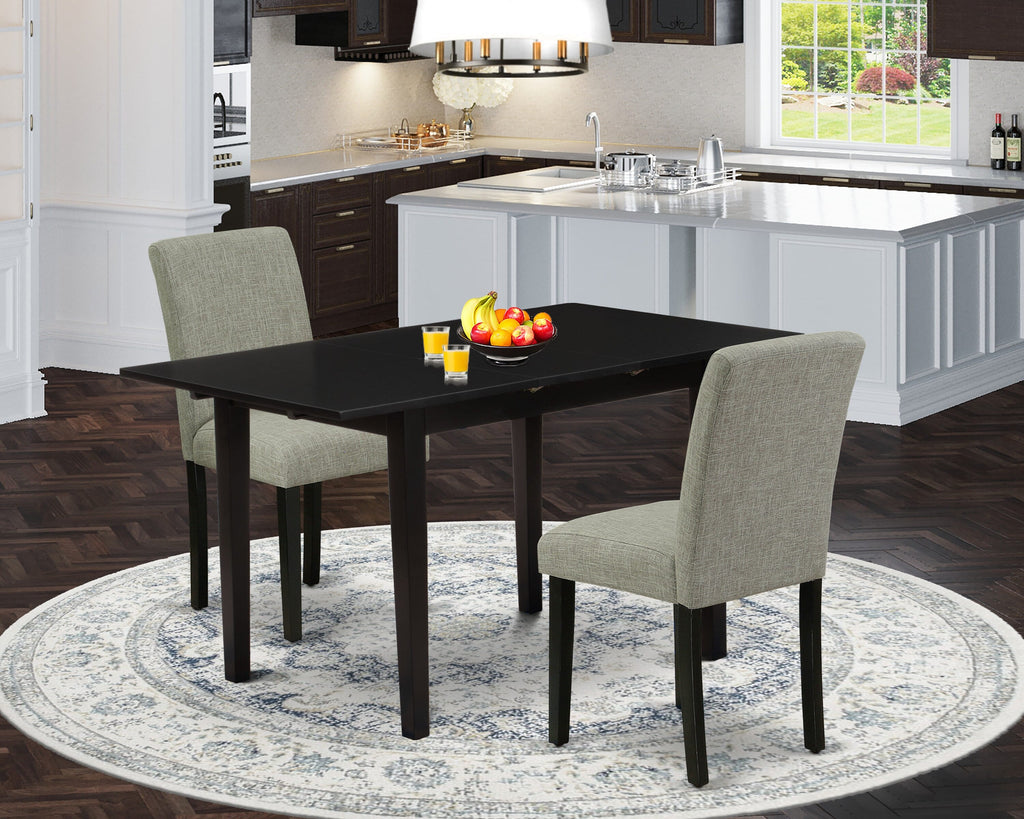 NOAB3-E7Q Dining Ensemble Rectangular Table with Butterfly Leaf & Shitake Linen Upholstered Chairs