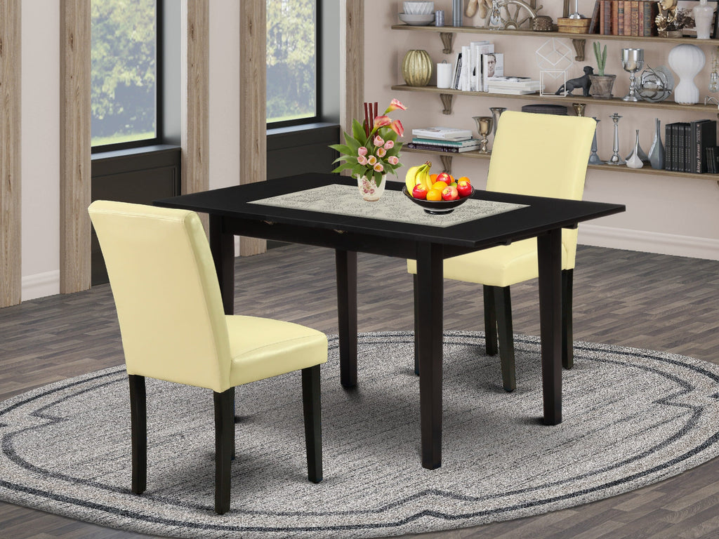 NOAB3-HSB-WL Three-Piece Dining Ensemble Expandable Table and Synthetic Leather Chairs in Elegant Finish