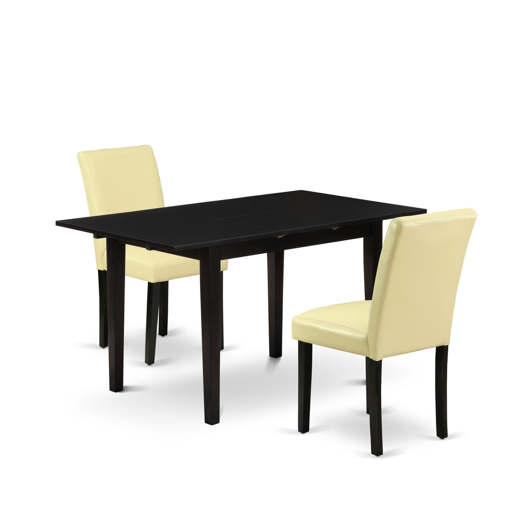 NOAB3-HSB-WL Three-Piece Dining Ensemble Expandable Table and Synthetic Leather Chairs in Elegant Finish