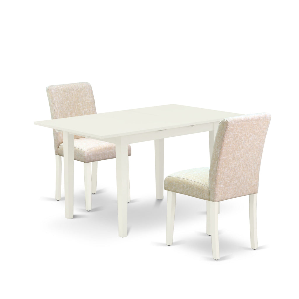 NOAB3-FKH-ZJ 3-Piece Dining Ensemble with Expanding Table & 2 Light Beige Seated Chairs - 32x54 in Soft White