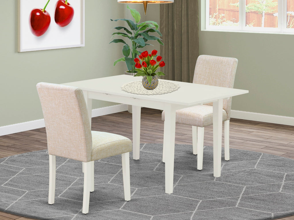 NOAB3-FKH-ZJ 3-Piece Dining Ensemble with Expanding Table & 2 Light Beige Seated Chairs - 32x54 in Soft White