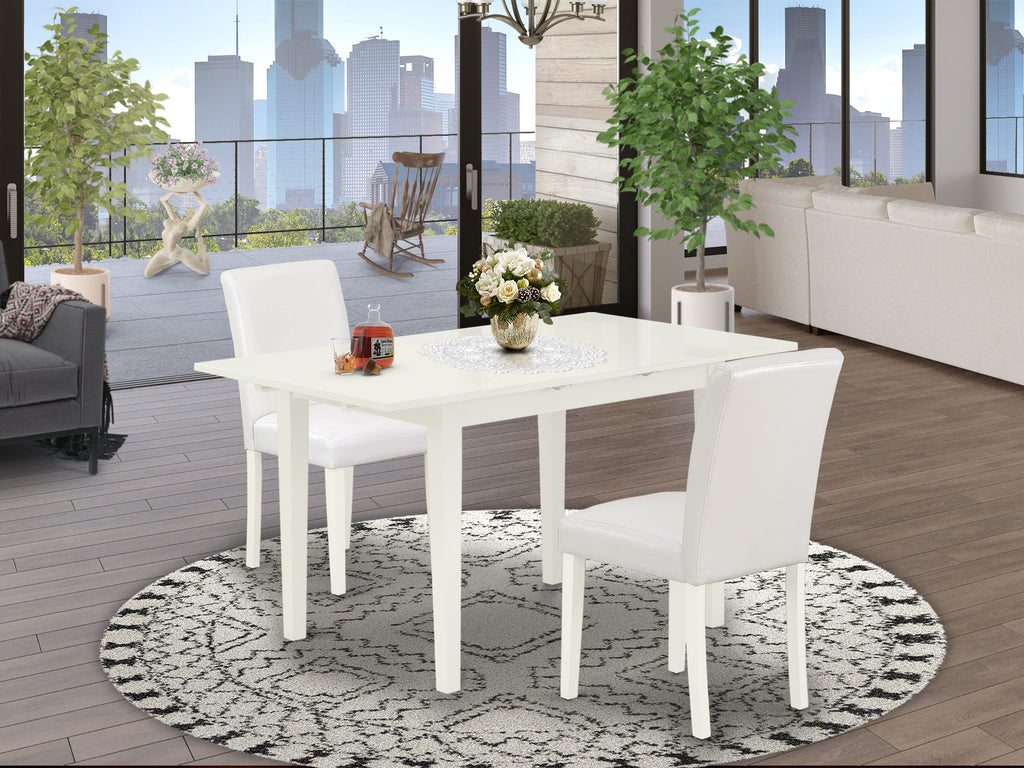 NOAB3-BGK-MR 3-Piece Dining Ensemble with Extendable Table & Two Elegant Parson Chairs in Soft White, Faux Leather