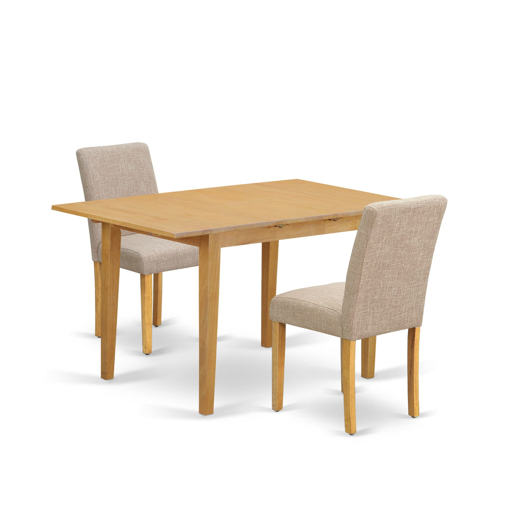 NOAB3-2VW-CI 3-Piece Dining Set includes Rectangular Table & 2 Upholstered Light Tan Chairs with Butterfly Leaf, 32x54 Inch, Oak Finish