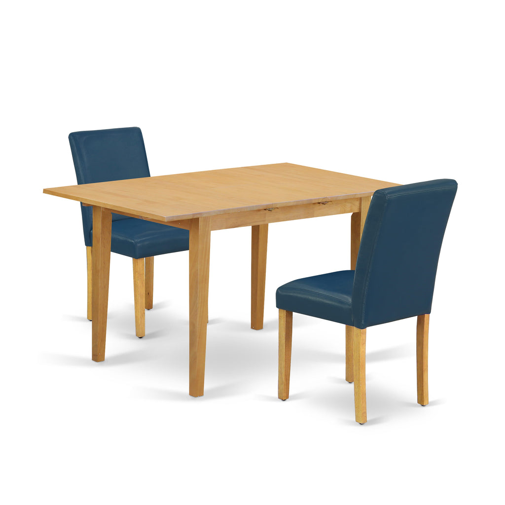 NOAB3-2B0-ZL 3-Piece Set Rectangle Dining Table with Butterfly Leaf & 2 Faux Leather Blue Chairs