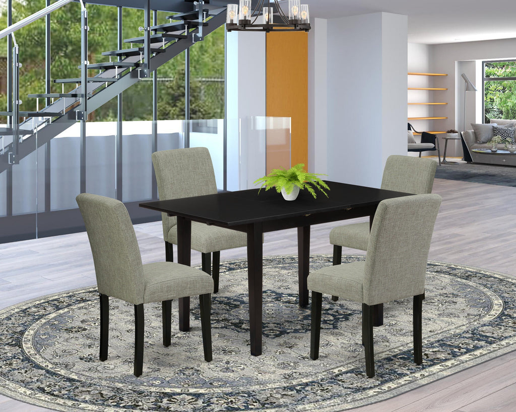NOAB5-SPX-3F 5 Piece Dining Set with Rectangle Extension Table and Four Parson Chairs in Shitake Linen Upholstery