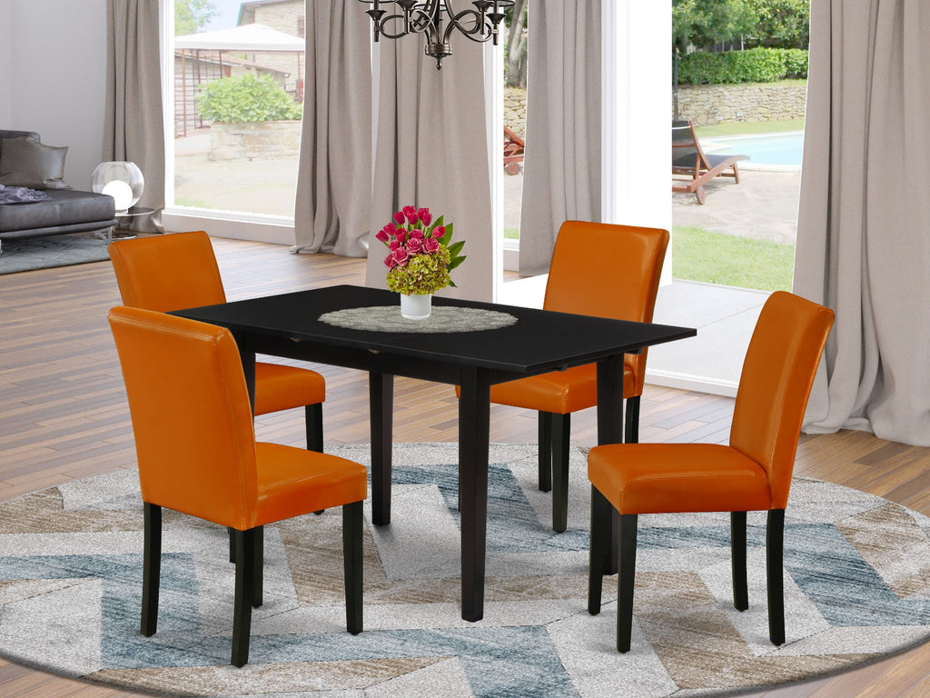 NOAB5-J8X-OI Versatile 5-Piece Dining Set Black Butterfly Table & Four Faux Leather Chairs