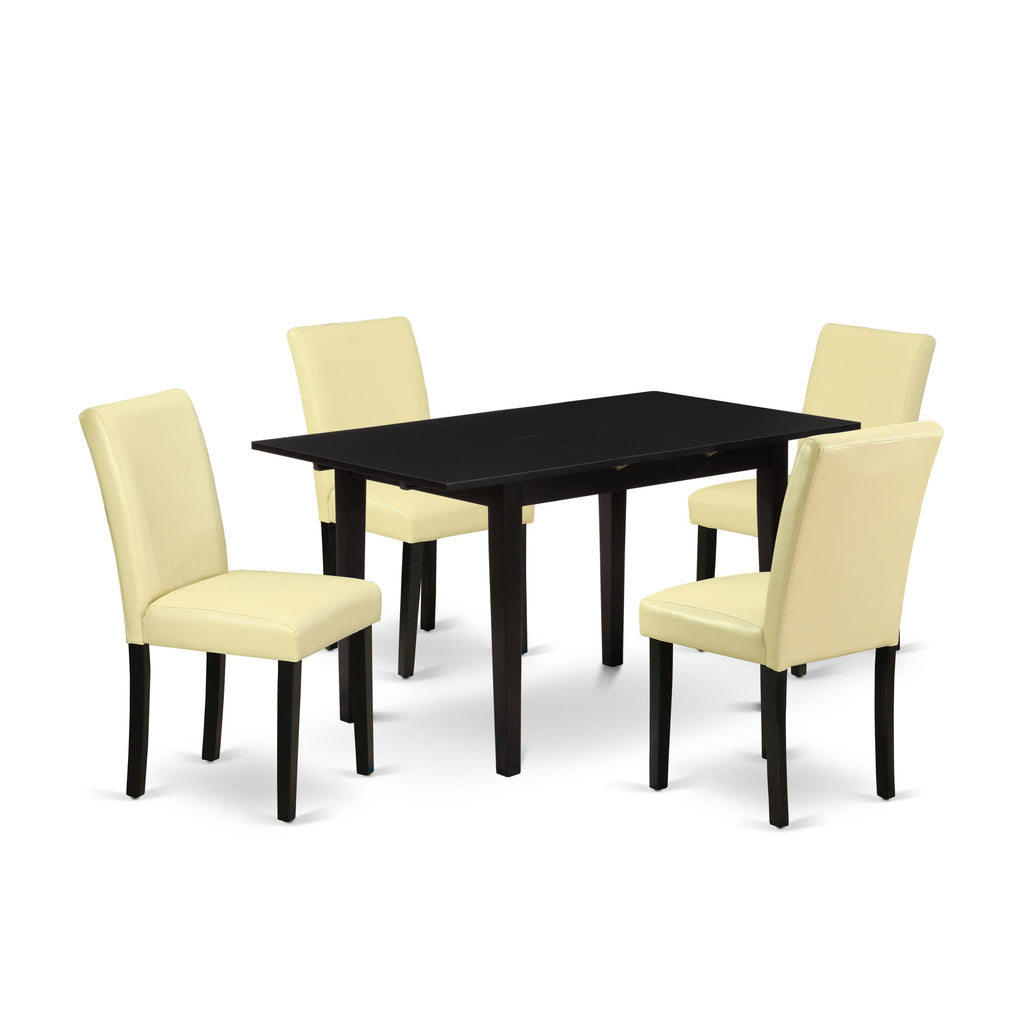 5 Piece Dining Set NOAB5-EO8-6G with Butterfly Leaf and Eggnog Faux Leather Chairs, 32x54 Rectangle