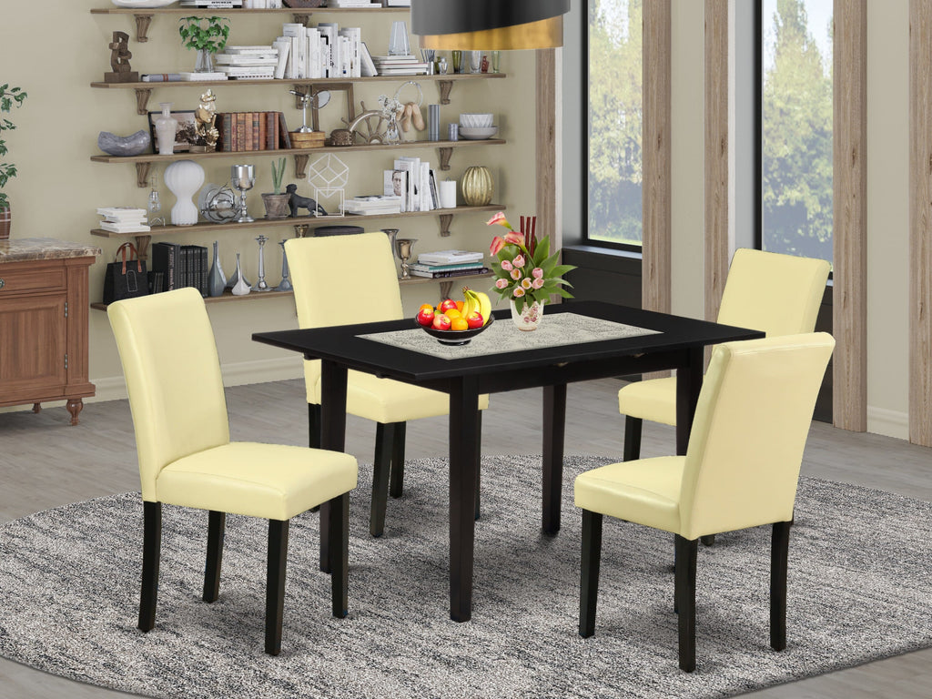 5 Piece Dining Set NOAB5-EO8-6G with Butterfly Leaf and Eggnog Faux Leather Chairs, 32x54 Rectangle