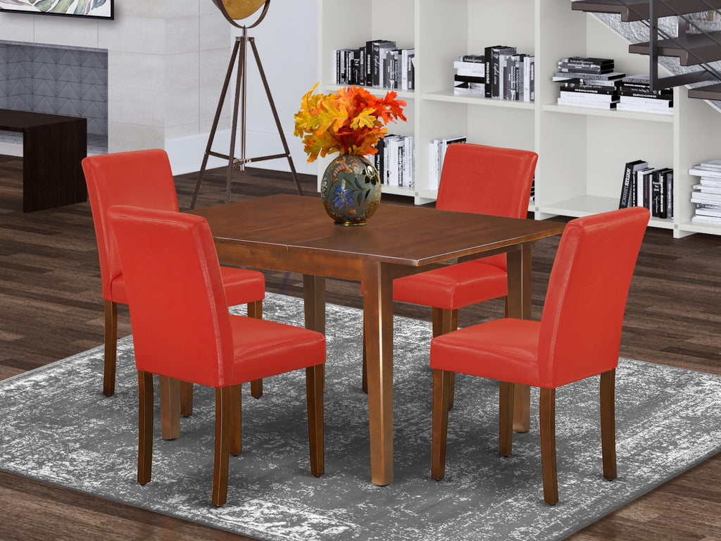 Dining Ensemble Set NOAB5-X5K-F5 Mahogany Table & Firebrick Red Chairs with Butterfly Extension 5-Piece Set