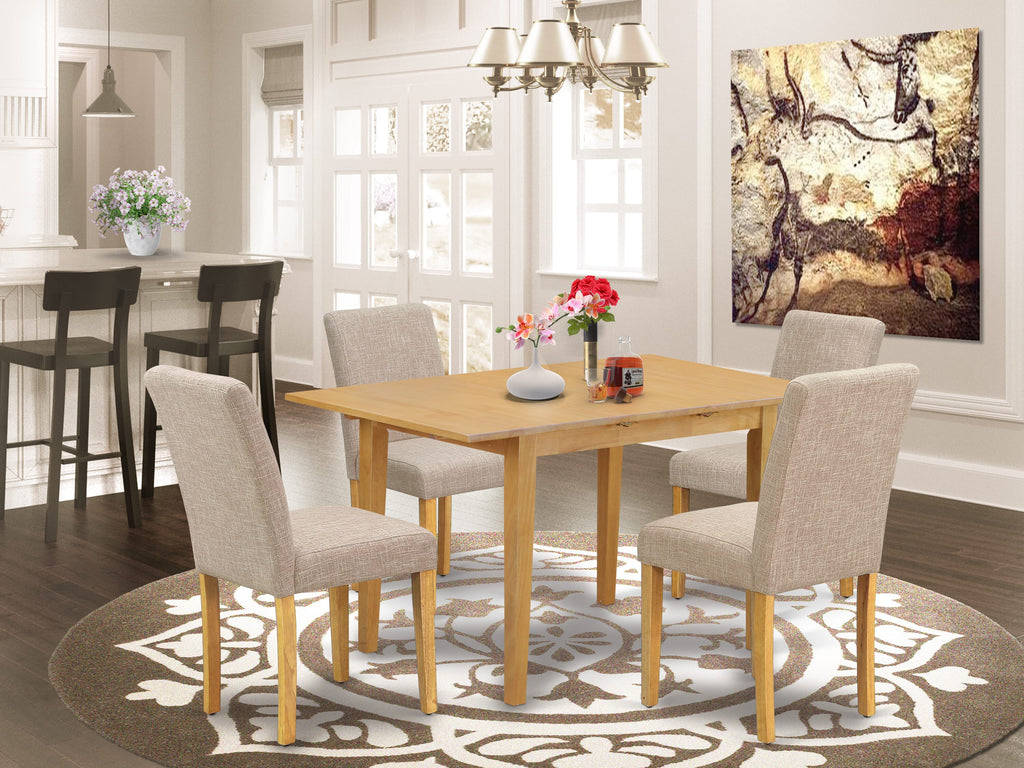 NOAB5-2MD-R1 5-Piece Dining Set with Extension Table & Linen-Chair Quartet in Oak Finish