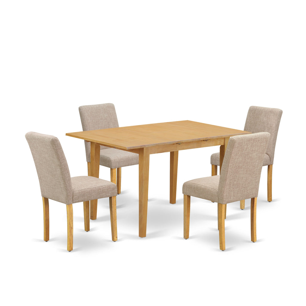 NOAB5-2MD-R1 5-Piece Dining Set with Extension Table & Linen-Chair Quartet in Oak Finish