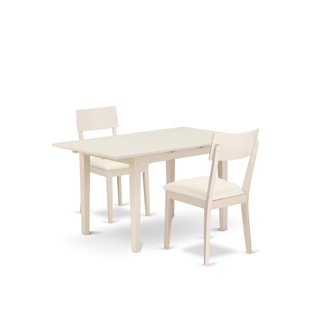 NOAD3-YHU-YT NOAD3-LWH-LC Ensemble, 3-Piece Dining Set with Rectangular Extendable Table & Two Upholstered Chairs, Linen White, 32x54
