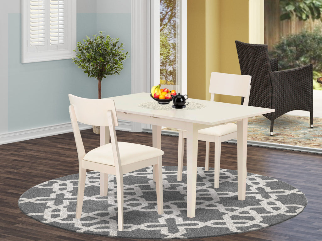 NOAD3-YHU-YT NOAD3-LWH-LC Ensemble, 3-Piece Dining Set with Rectangular Extendable Table & Two Upholstered Chairs, Linen White, 32x54