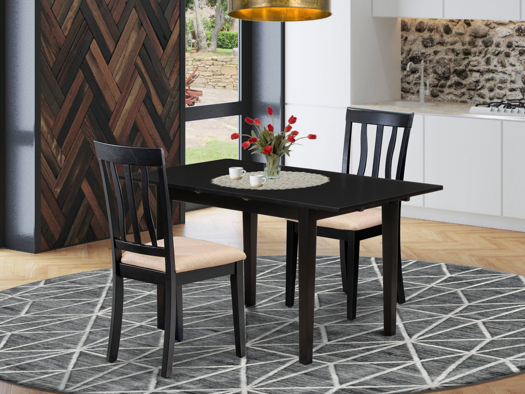 NOAN3-YUZ-X 3-Piece Dining Ensemble with Rectangular Table, Butterfly Leaf, and Upholstered Chairs