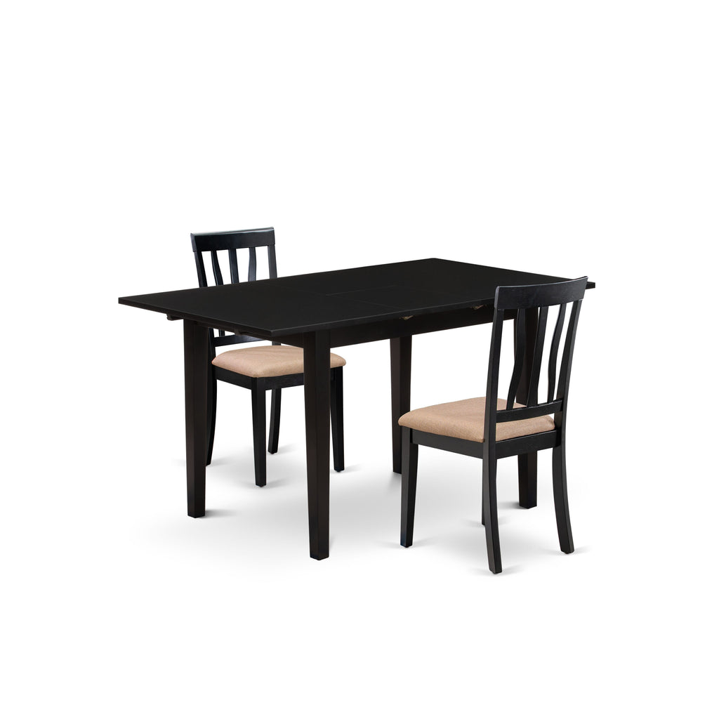 NOAN3-YUZ-X 3-Piece Dining Ensemble with Rectangular Table, Butterfly Leaf, and Upholstered Chairs