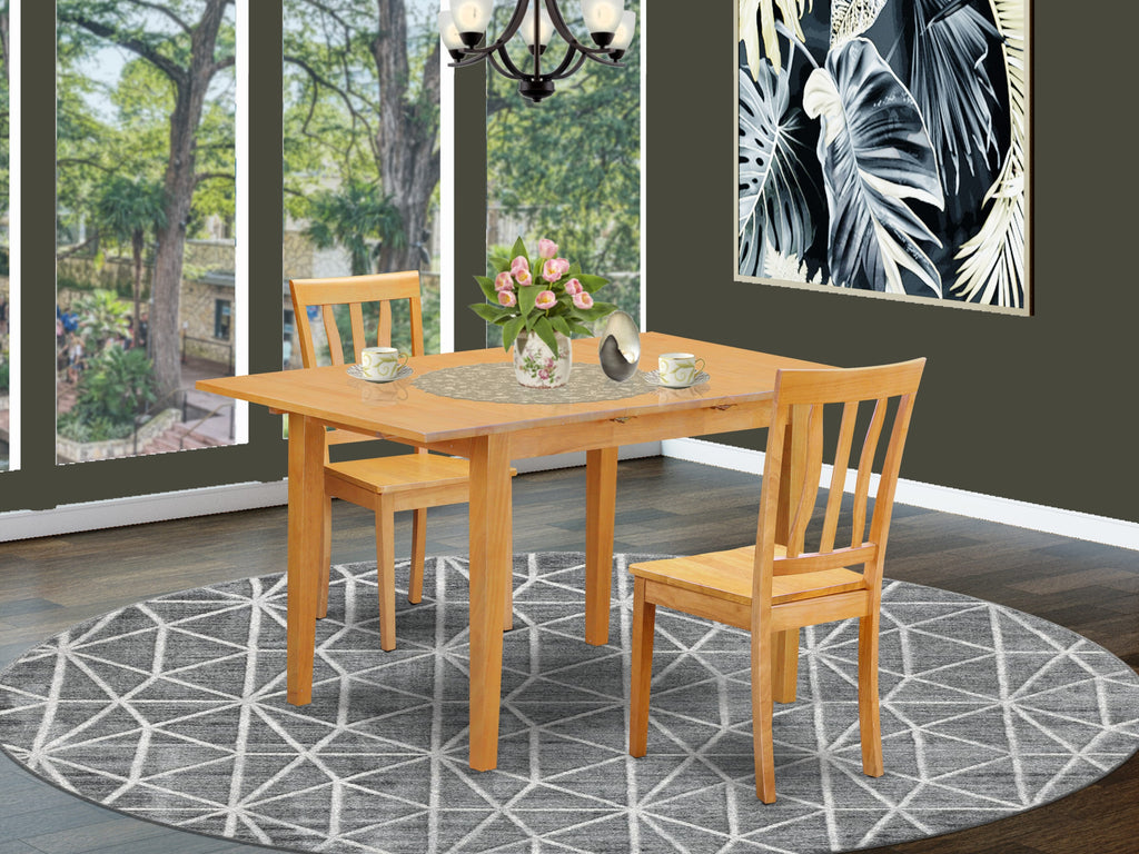 NOAN3-T0R-F 3-Piece Set Rectangular Table with Butterfly Leaf & 2 Chairs, Oak Finish, 32x54