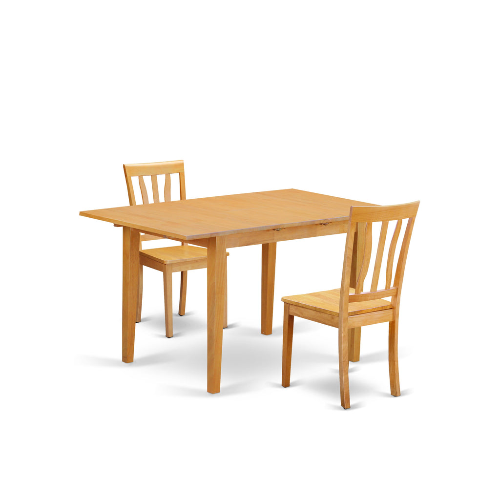 NOAN3-T0R-F 3-Piece Set Rectangular Table with Butterfly Leaf & 2 Chairs, Oak Finish, 32x54