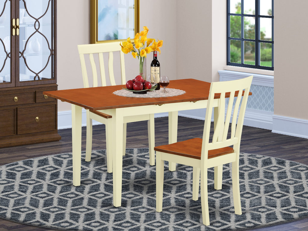 NOAN3-BC9-E Elegant 3-Piece Dining Ensemble with Rectangular Table, Butterfly Leaf and Two Sturdy Chairs, Buttermilk & Cherry Finish