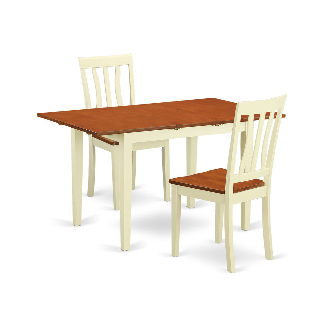 NOAN3-BC9-E Elegant 3-Piece Dining Ensemble with Rectangular Table, Butterfly Leaf and Two Sturdy Chairs, Buttermilk & Cherry Finish