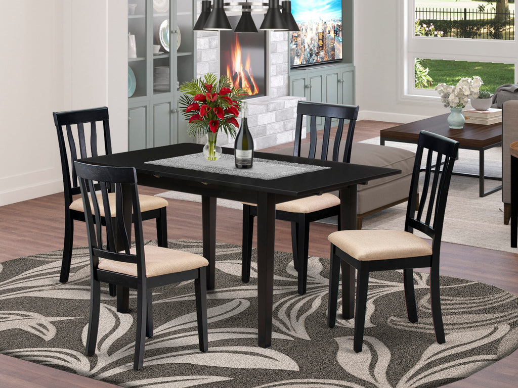 5-Piece Dining Ensemble NOAN5-61Z-6 with Expanding Table and Elegant Chairs, 32x54 Black