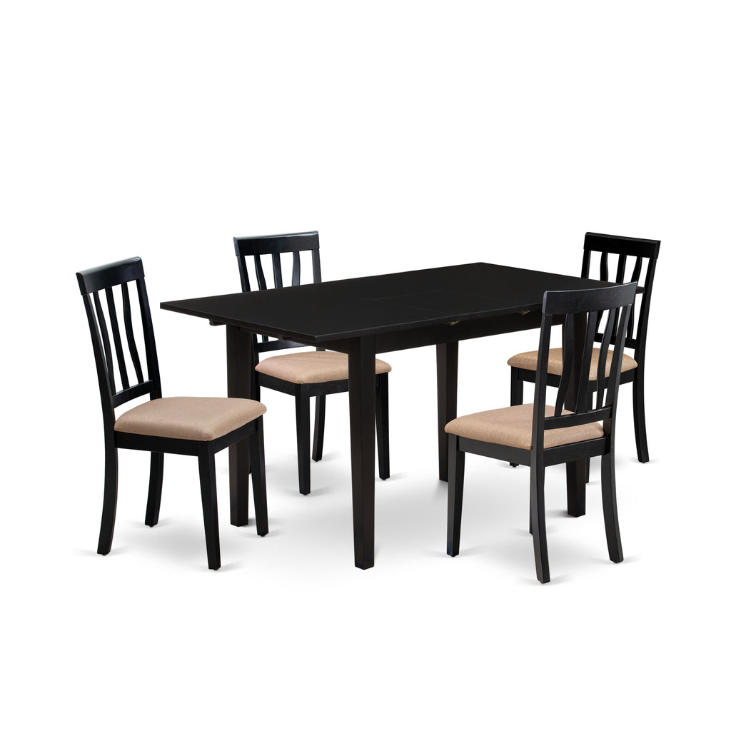 5-Piece Dining Ensemble NOAN5-61Z-6 with Expanding Table and Elegant Chairs, 32x54 Black