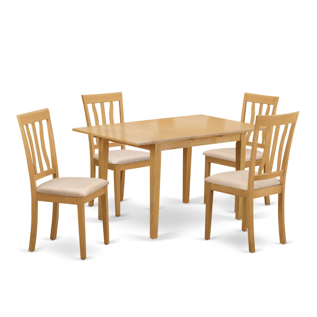 NOAN5-DQU-9 Complete Dining Ensemble Butterfly Leaf Table & 4 Linen Chairs, 32x54